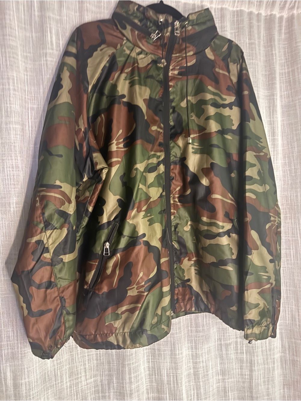 Miss London Sport 3X Camo Hooded (Packable Hood) Windbreaker Jacket Plus Size